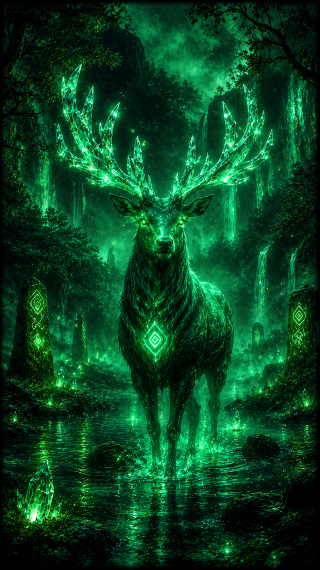 Green Stag Spirit in Glowing Forest