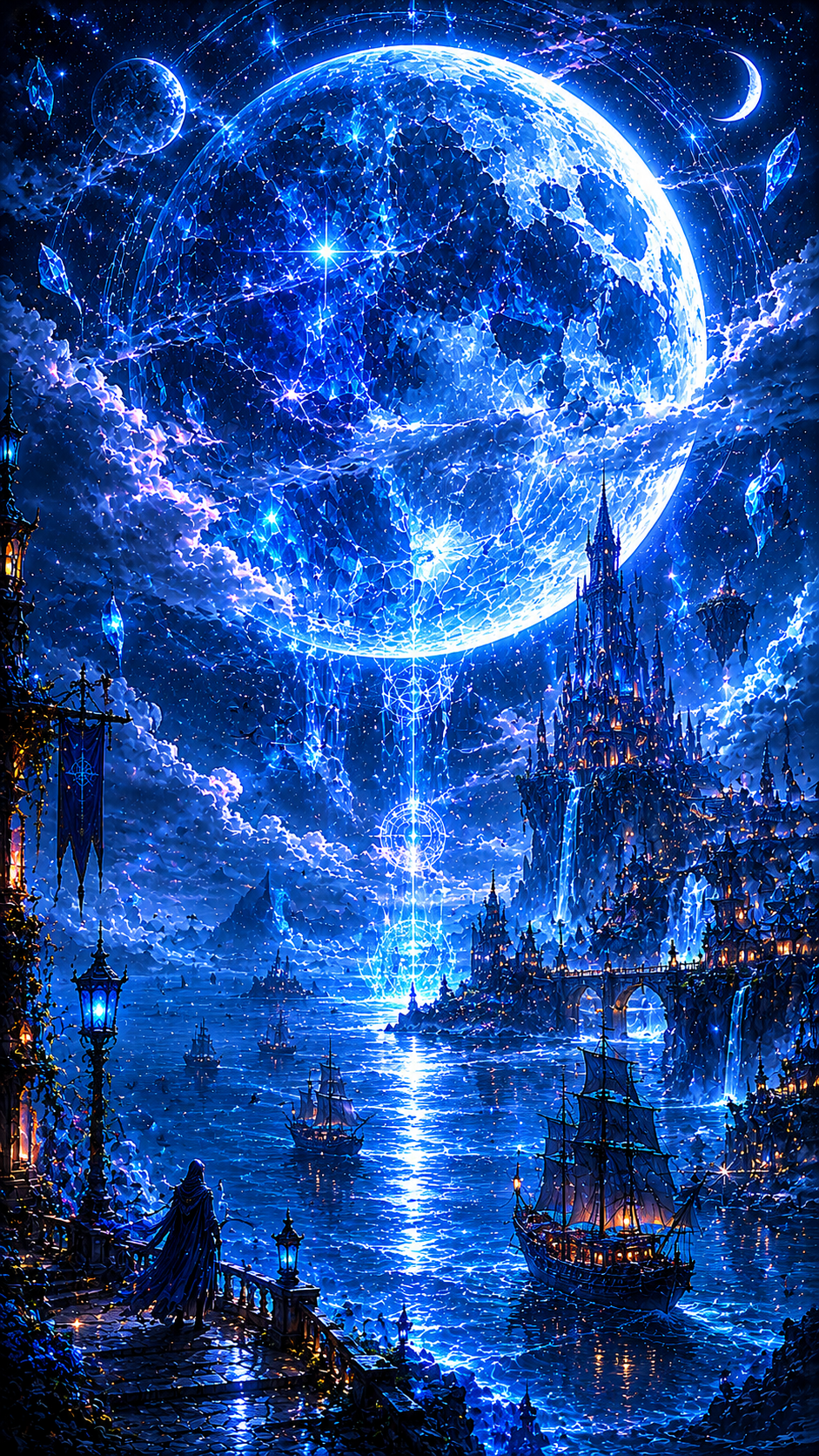 Blue Moon Harbor and Glowing Ships