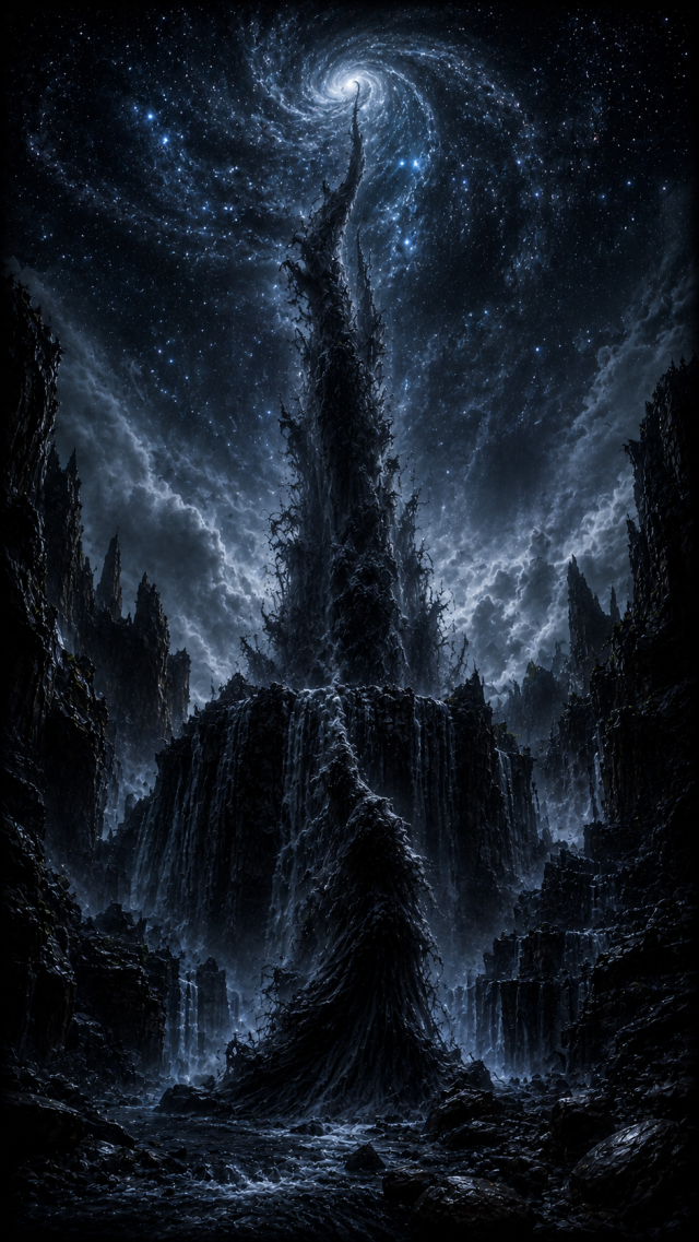 Dark Stone Spire in Storm Clouds