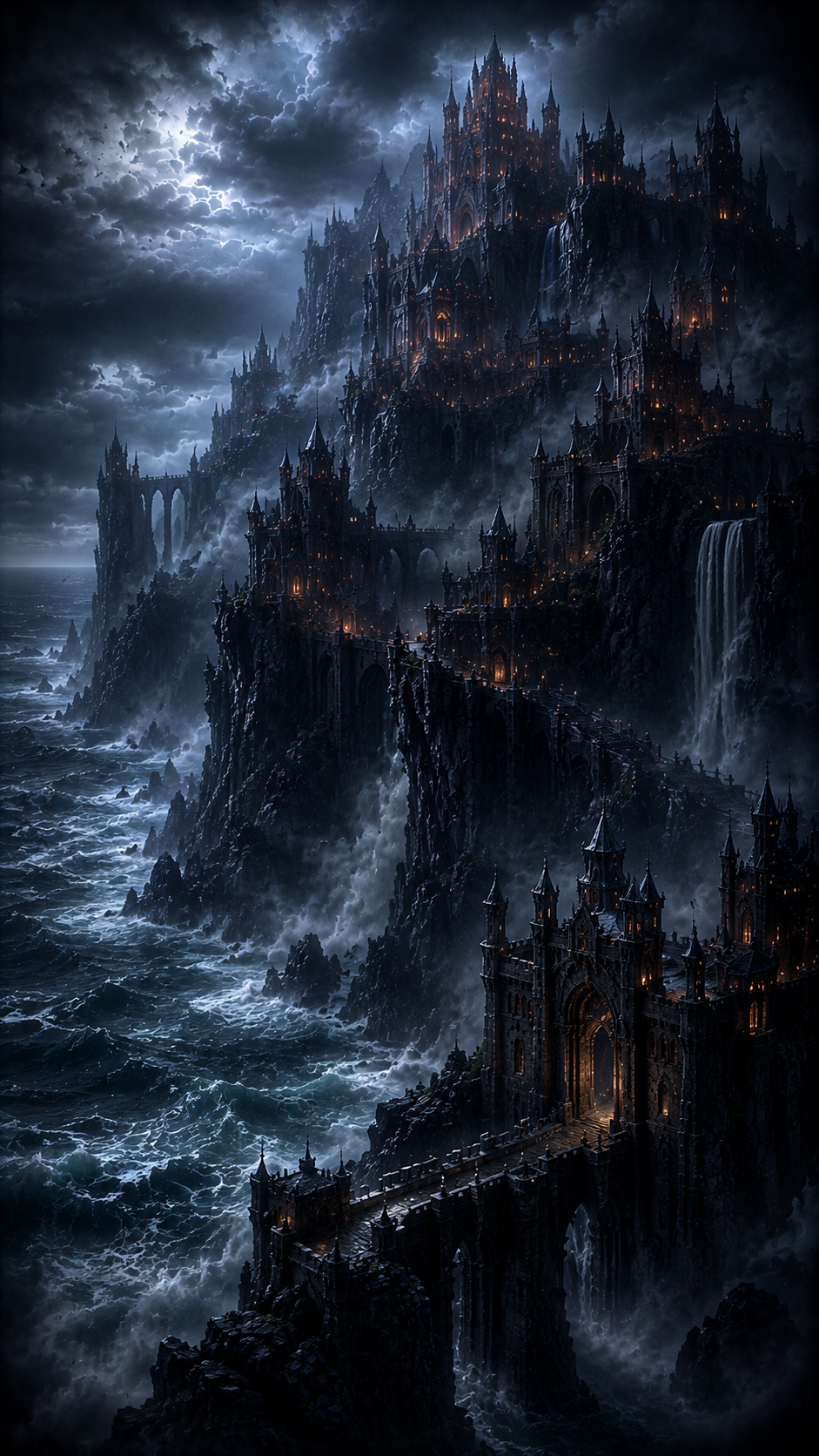 Stormy Cliff Castle over Ocean