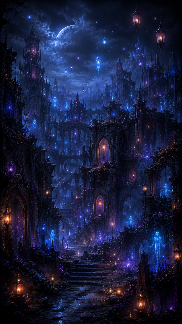 Blue Village Stairway with Lanterns
