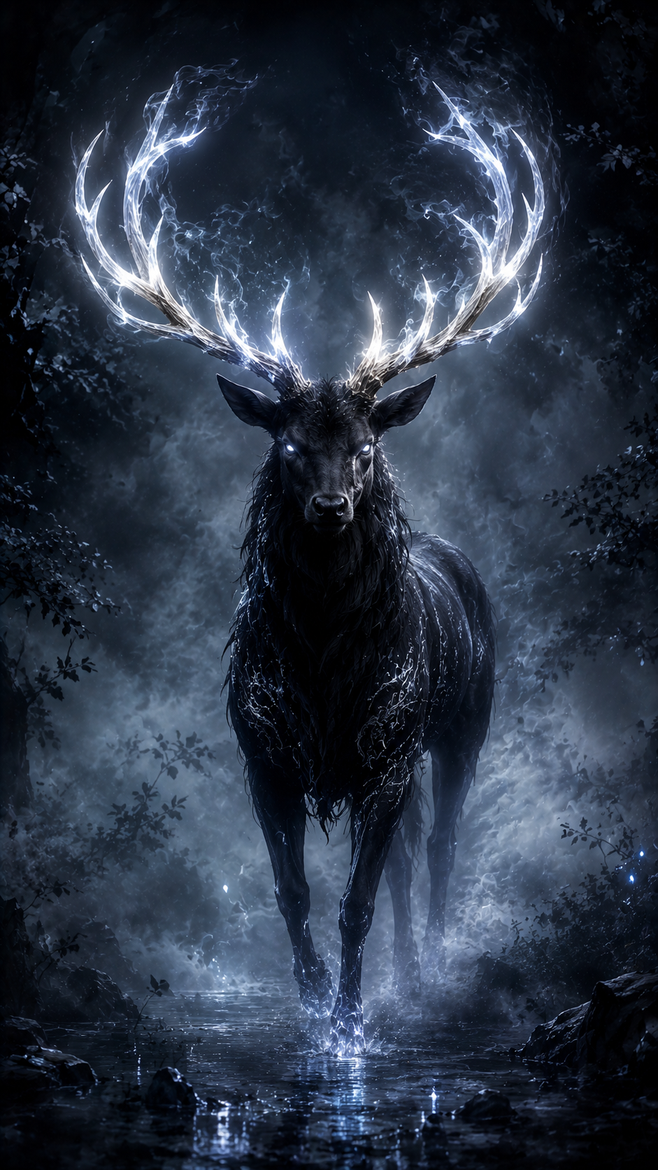 Silver Antlered Stag in Mist