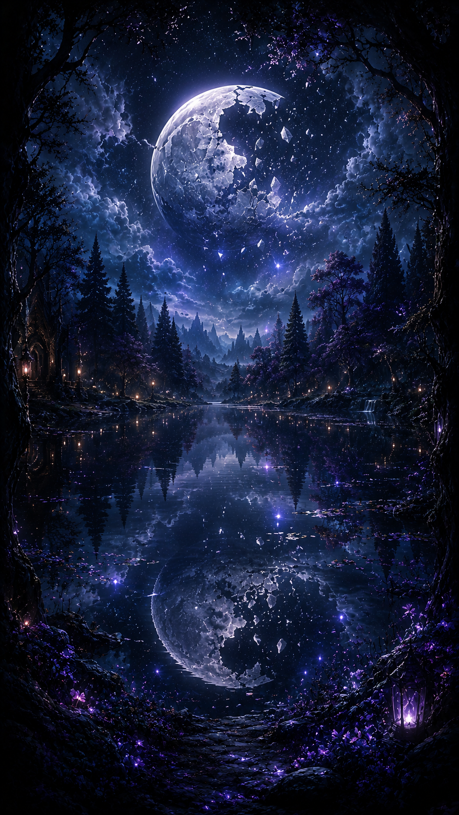 Moonlit Forest Lake Reflection