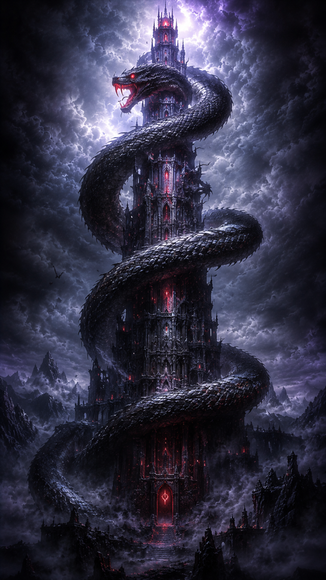 Dark Serpent Tower in Storm Clouds