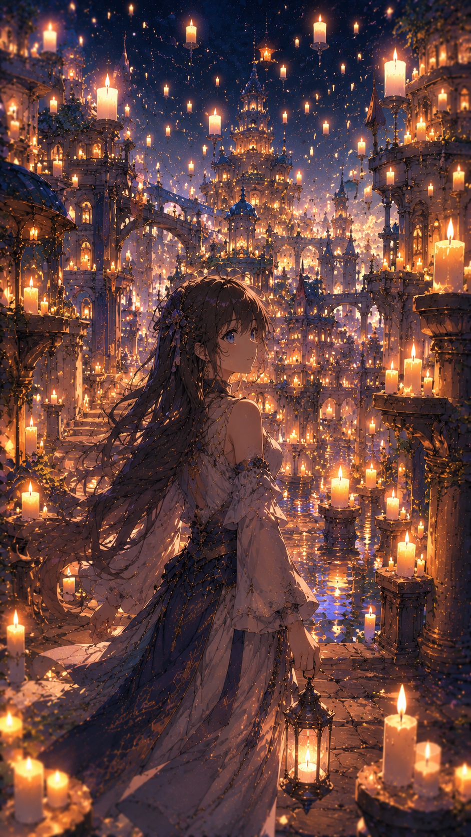 Girl in Lantern-Lit Fantasy City