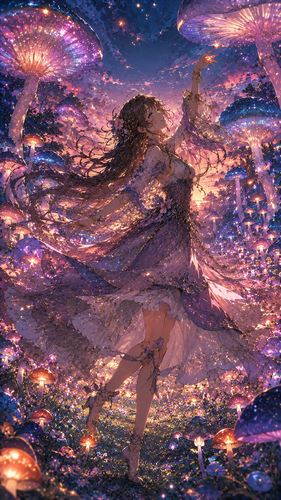Girl in Glowing Mushroom Forest