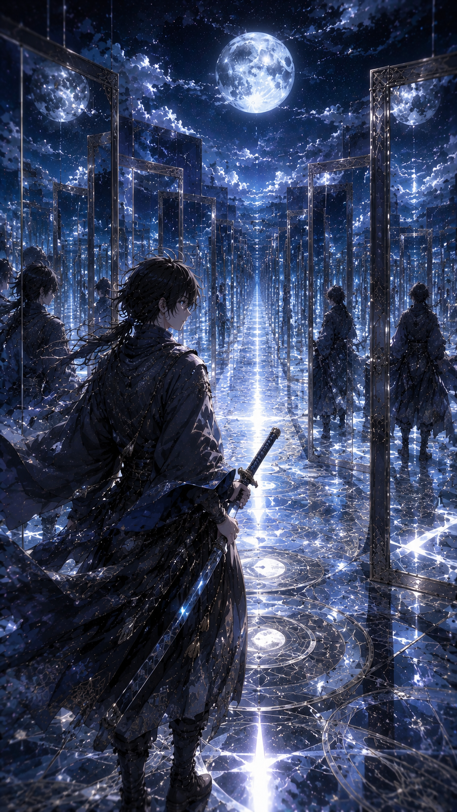 Samurai in A Moonlit Mirror Lake