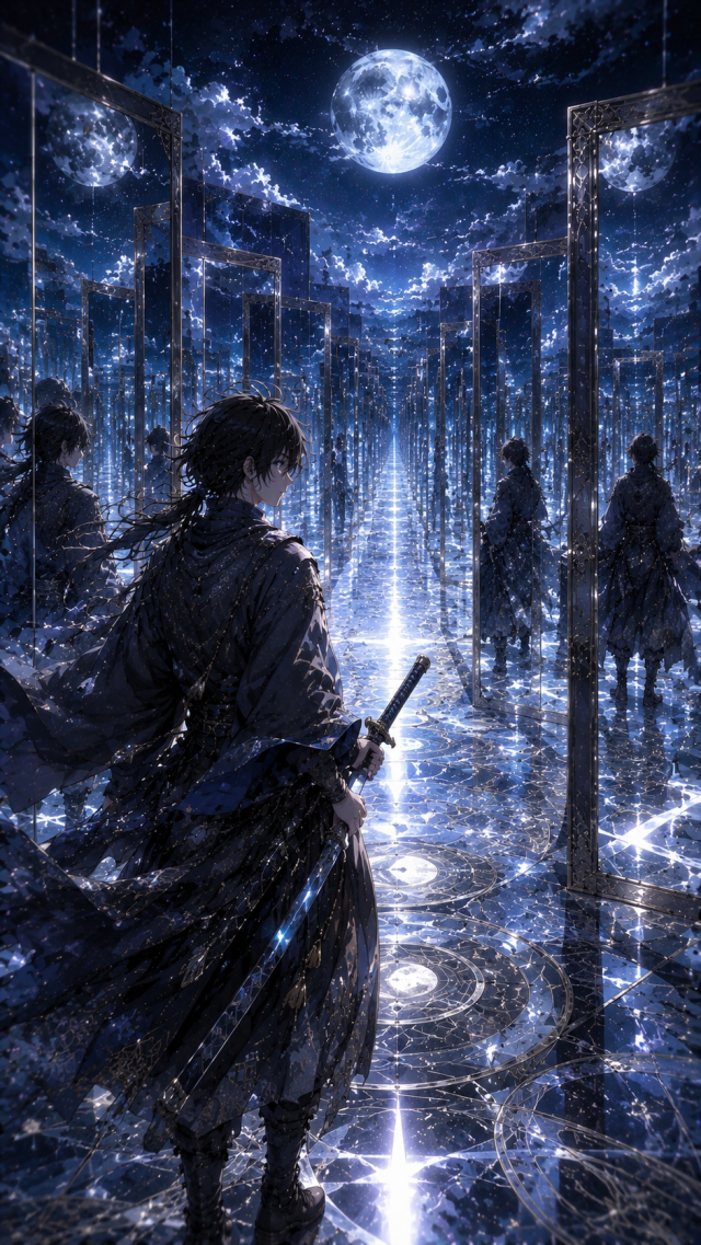Samurai in A Moonlit Mirror Lake