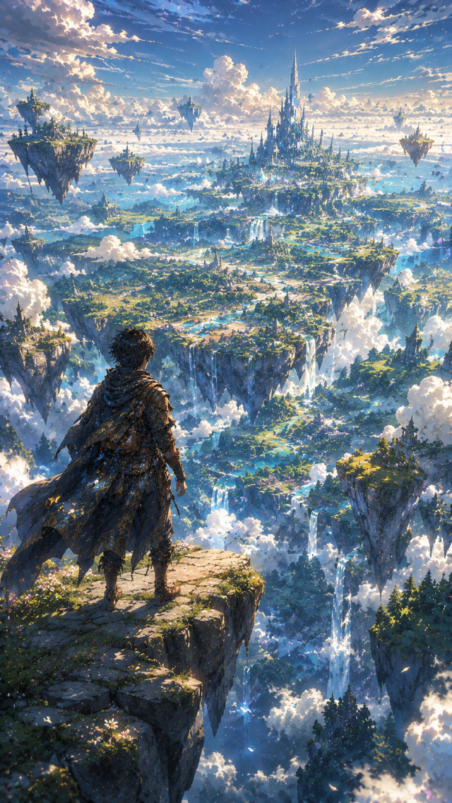 Rider Overlooking Floating Sky Islands