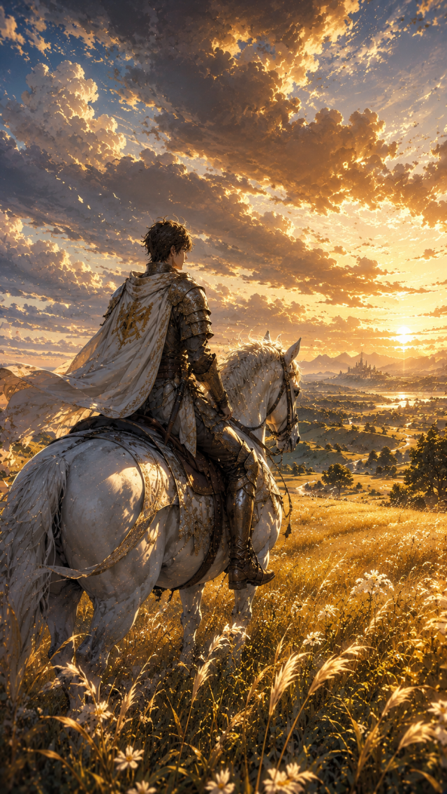 Rider on White Horse at Sunset