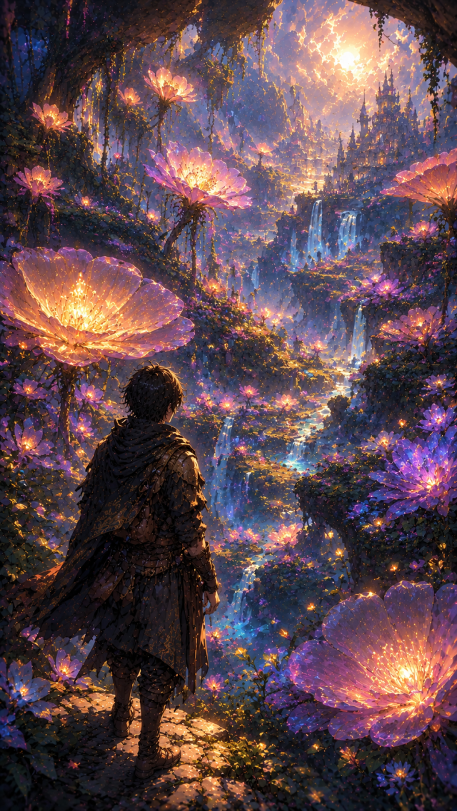 Boy in A Giant Glowing Mushroom Forest