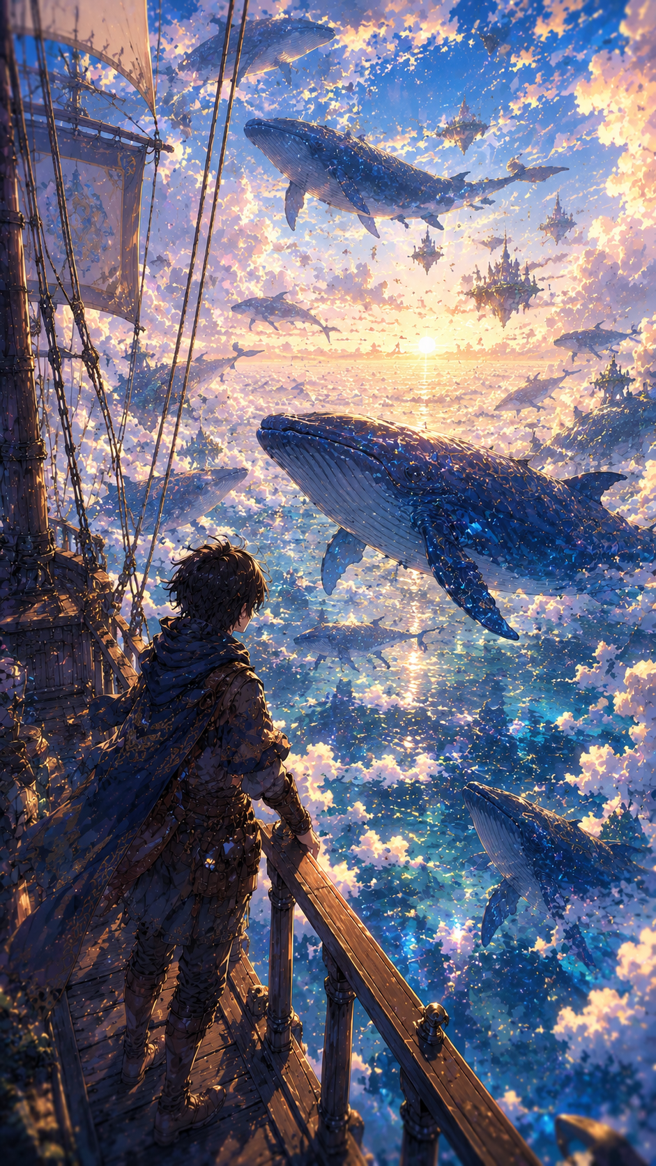 Boy Watching Giant Sky Whales