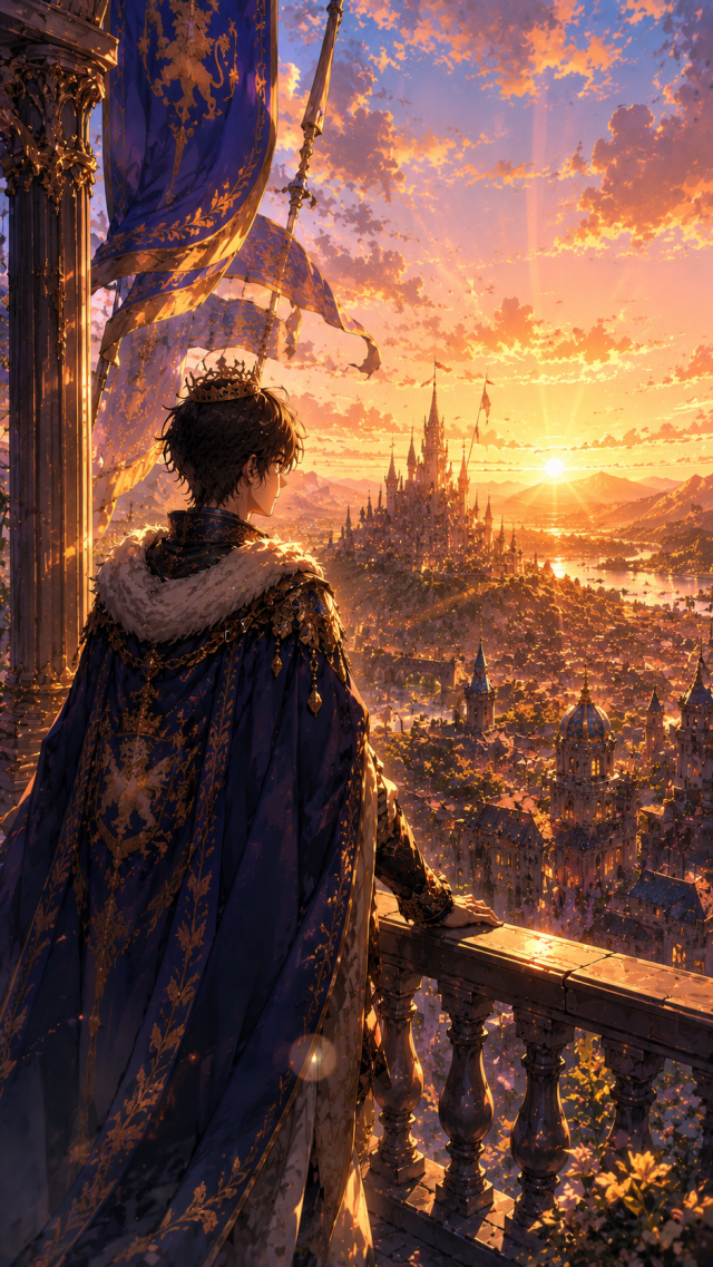 Boy on A Balcony Above A Sunset City
