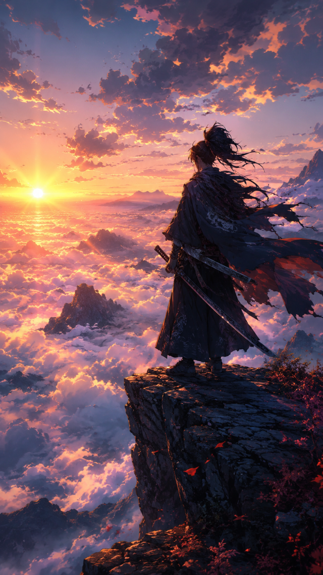 Warrior on A Cloud Cliff at Sunset