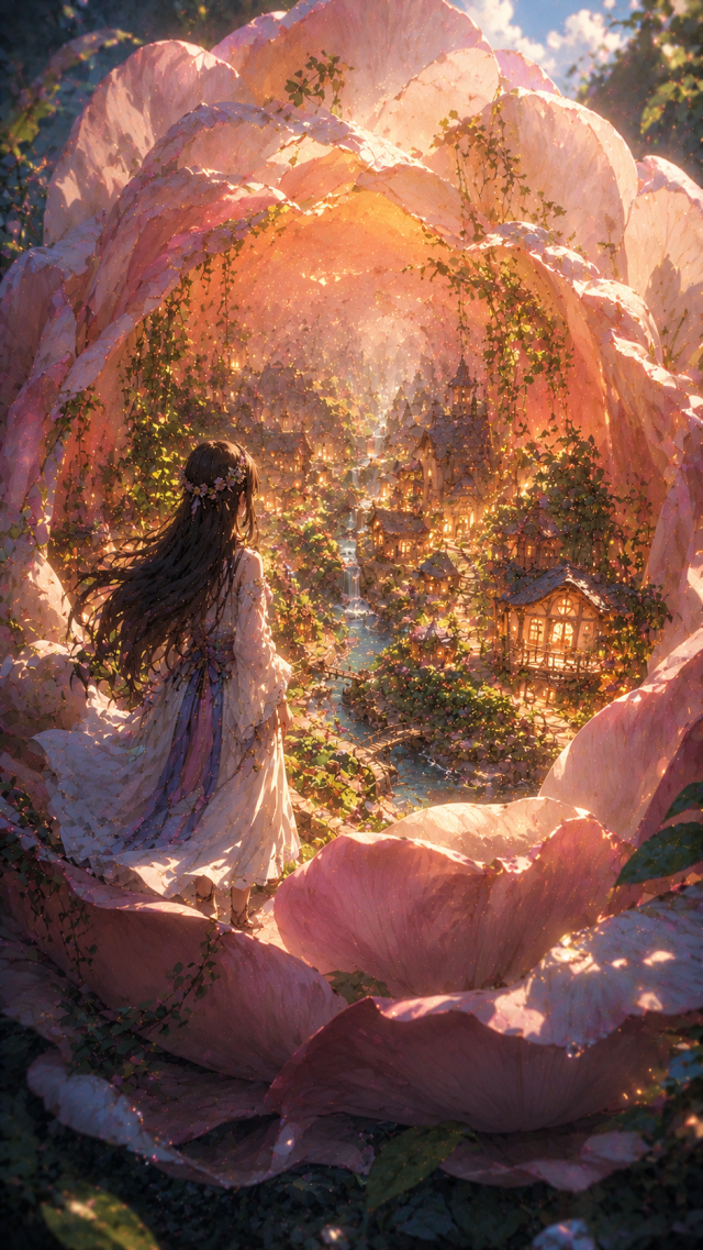 Girl Inside A Giant Pink Flower