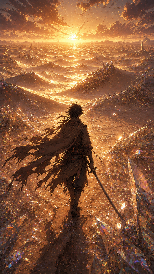 Boy with Sword Above Golden Fantasy Plains