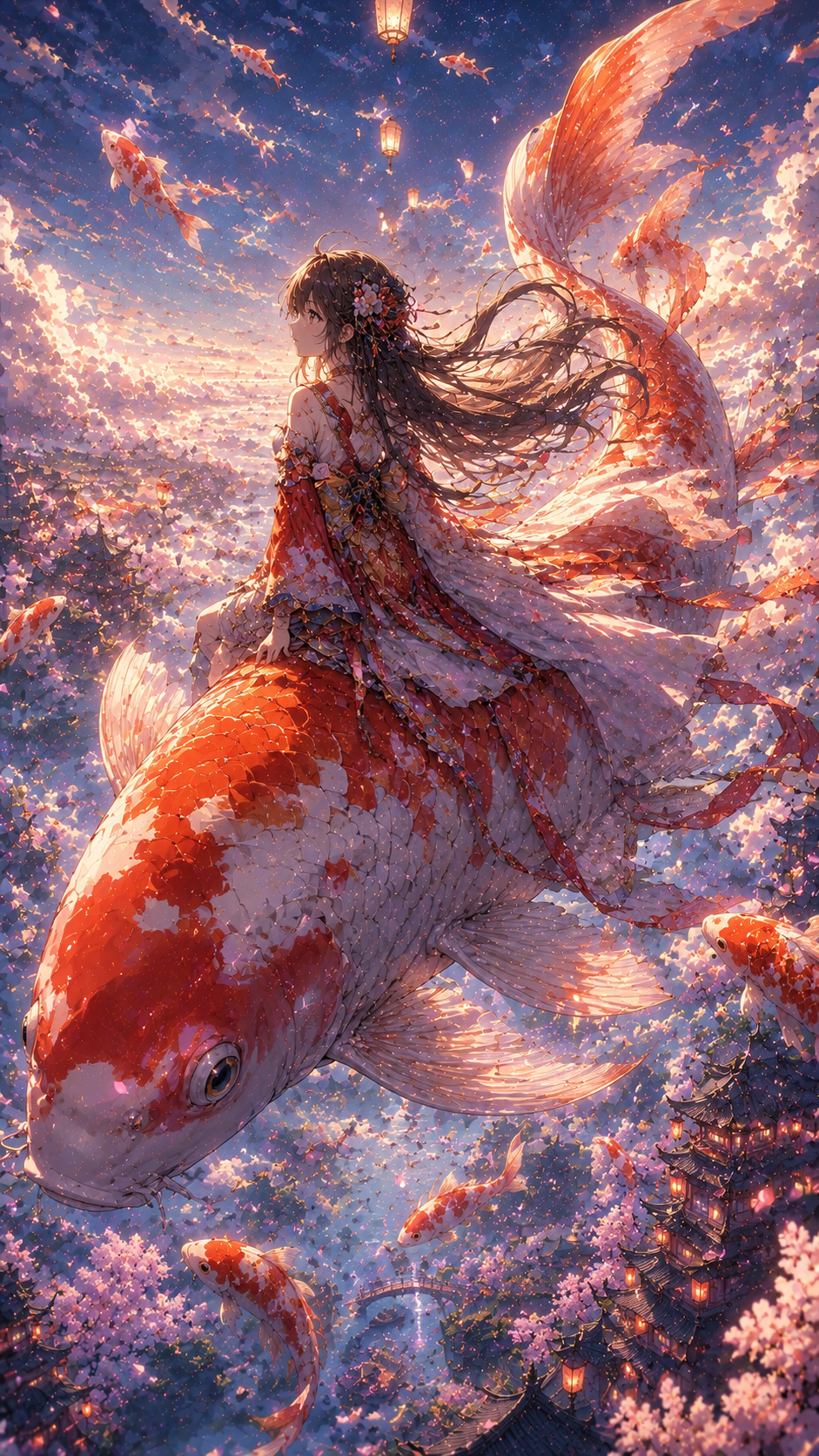 Girl Riding A Giant Orange Koi