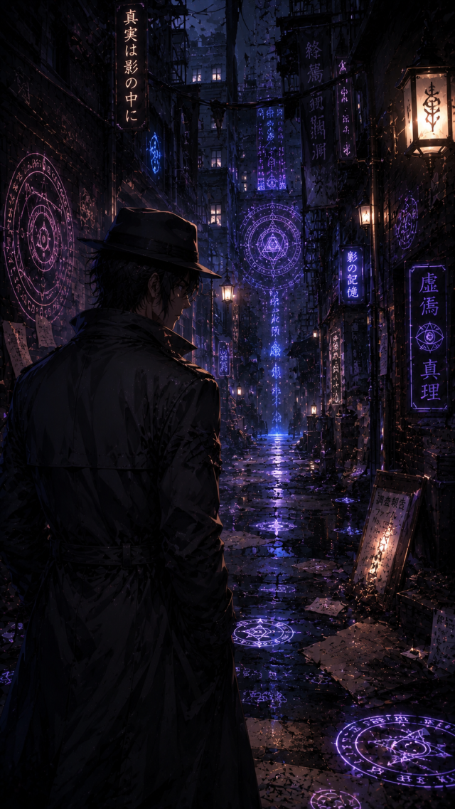 Detective in A Dark Blue Neon Alley