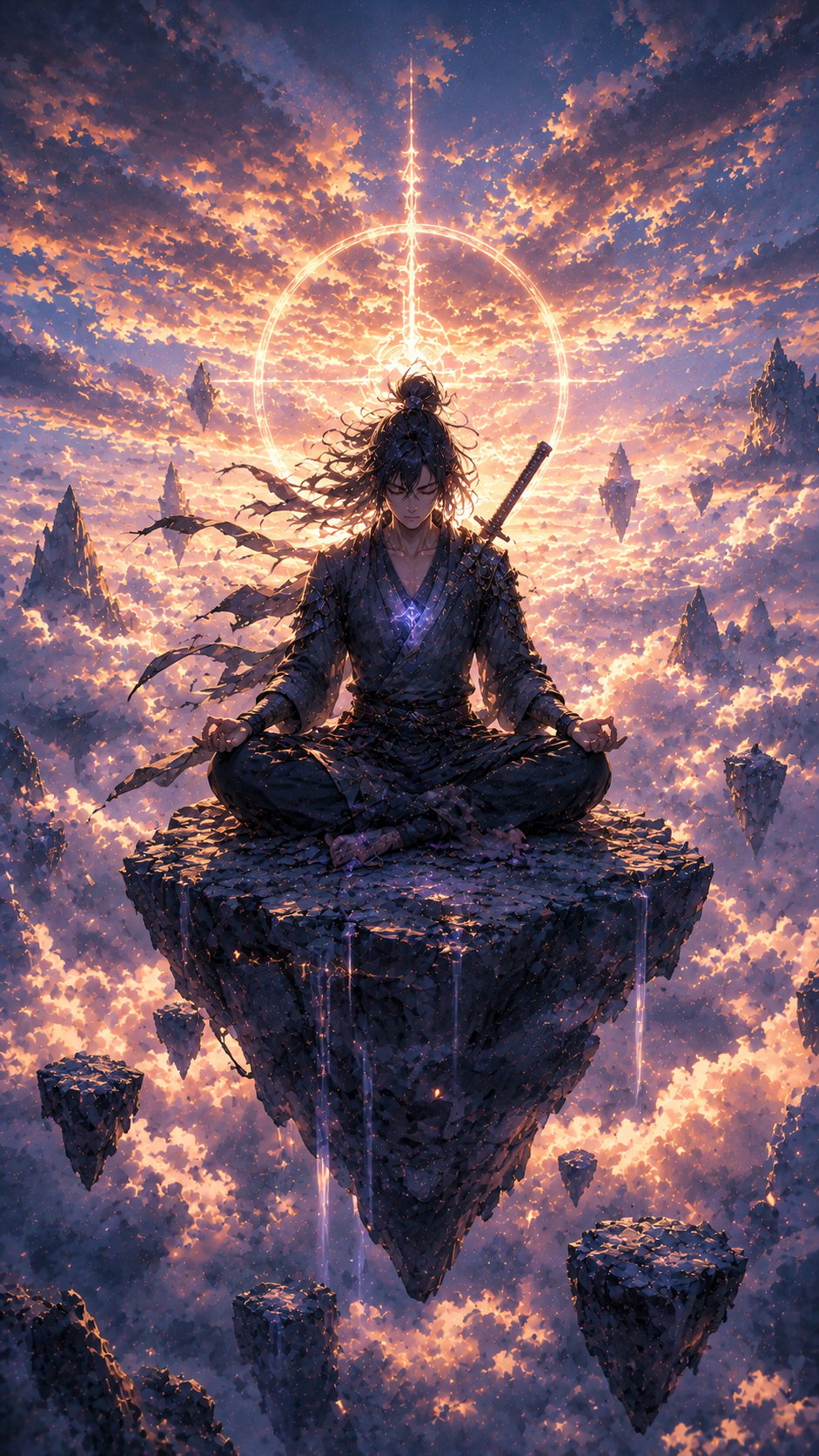 Meditating Boy on A Floating Island