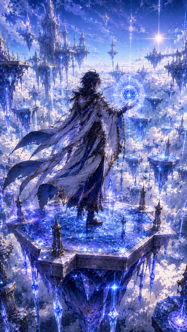White-Robed Figure in An Icy Floating City