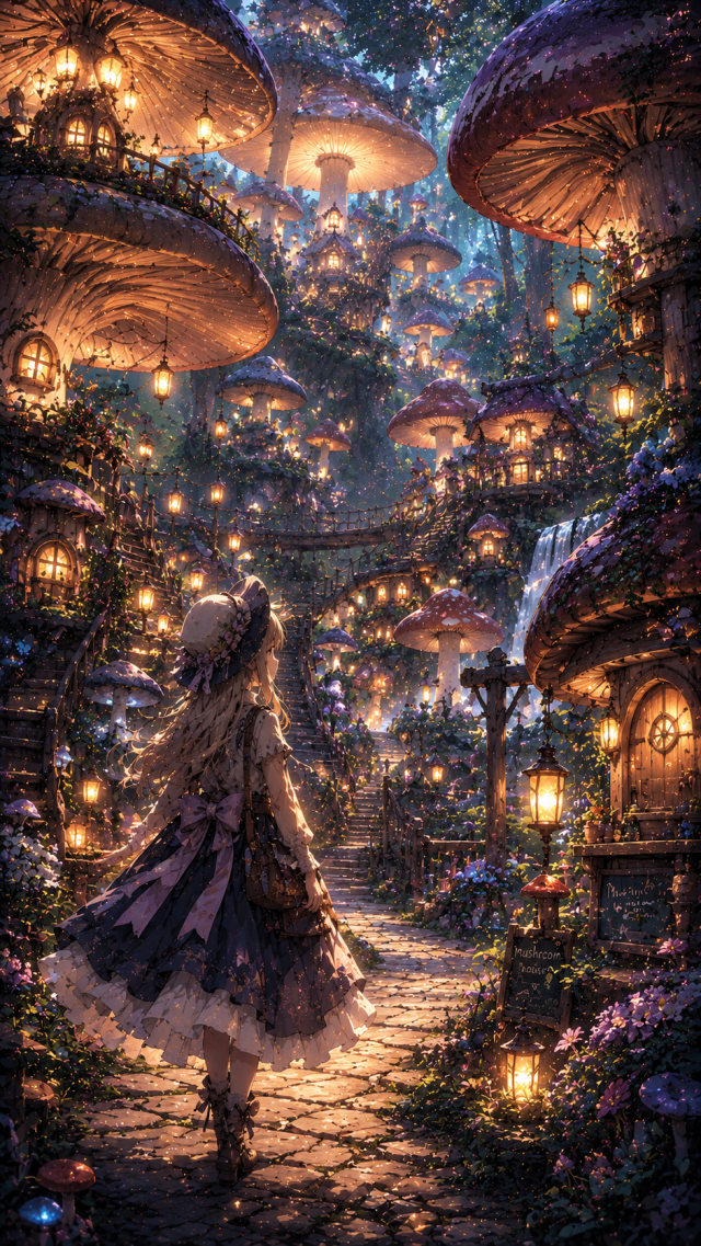 Girl in A Mushroom Lantern Village