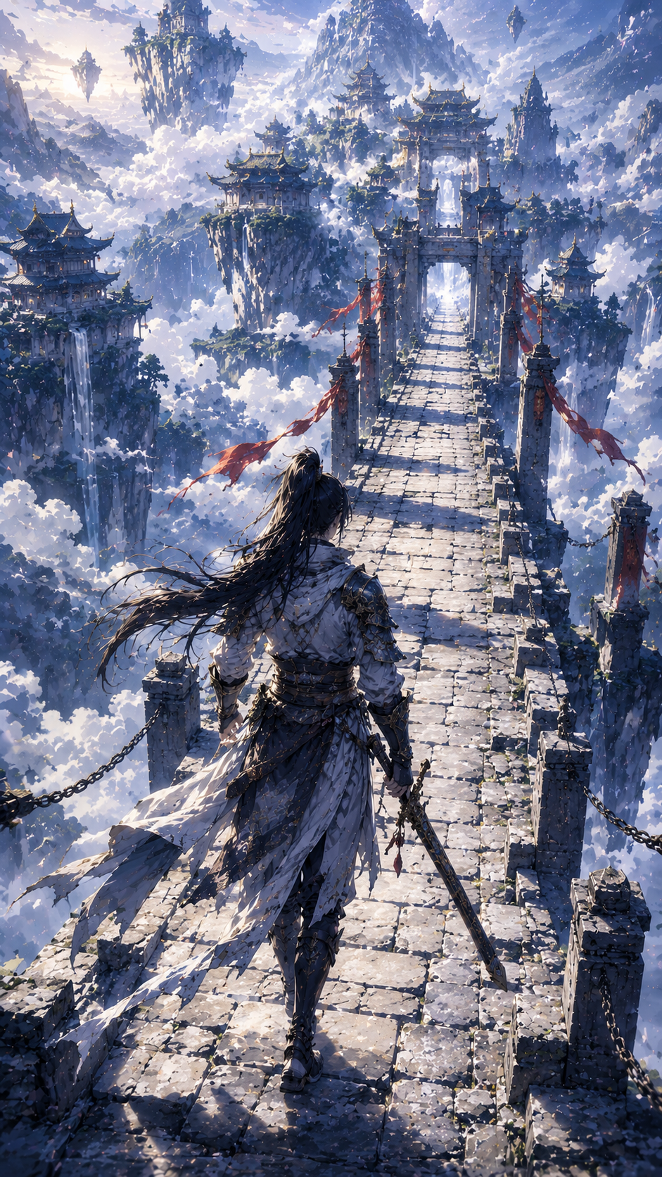 Warrior on Snowy Temple Stairs
