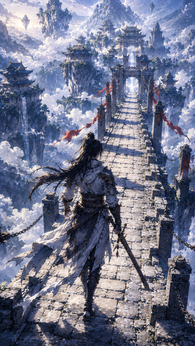 Warrior on Snowy Temple Stairs