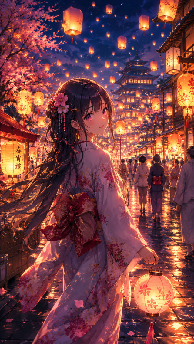 Kimono Girl in A Lantern Street