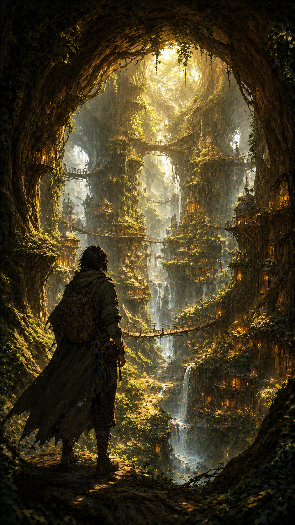 Cloaked Adventurer in A Golden Cave City