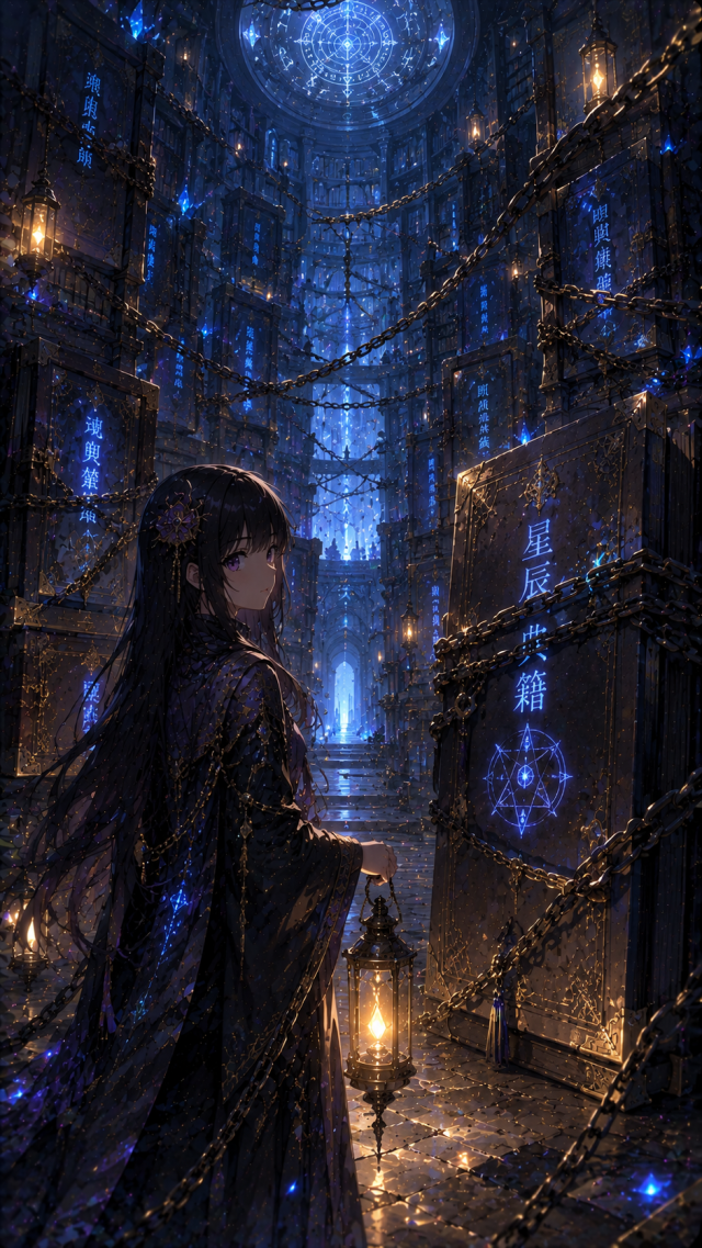 Girl in A Blue Magical Library