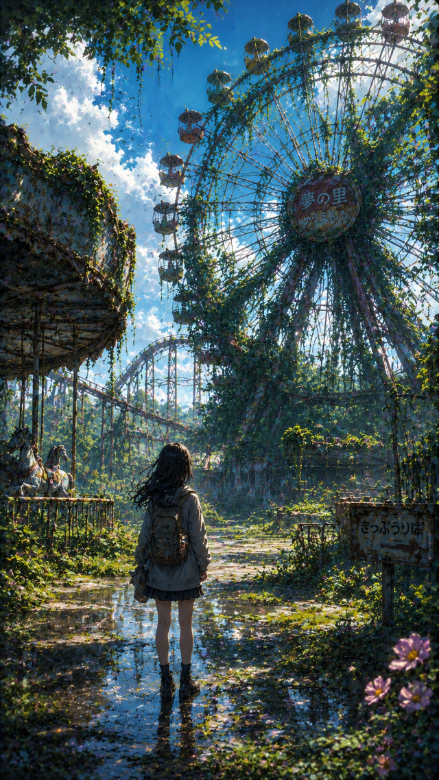 Girl in An Abandoned Amusement Park
