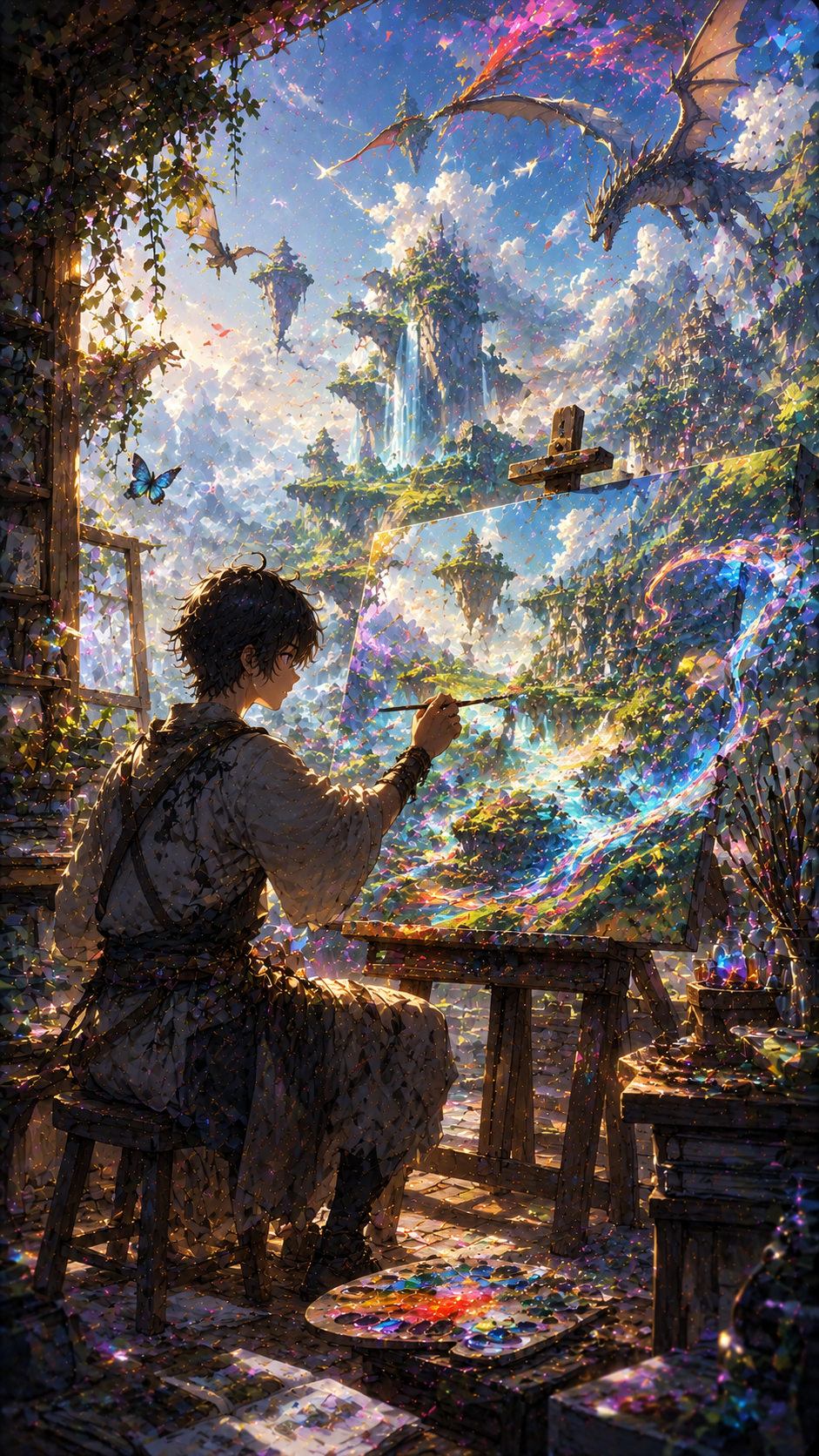 Boy Painting A Fantasy Landscape