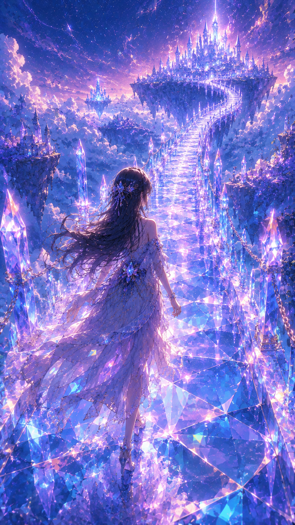 Girl Approaching A Purple Crystal Castle