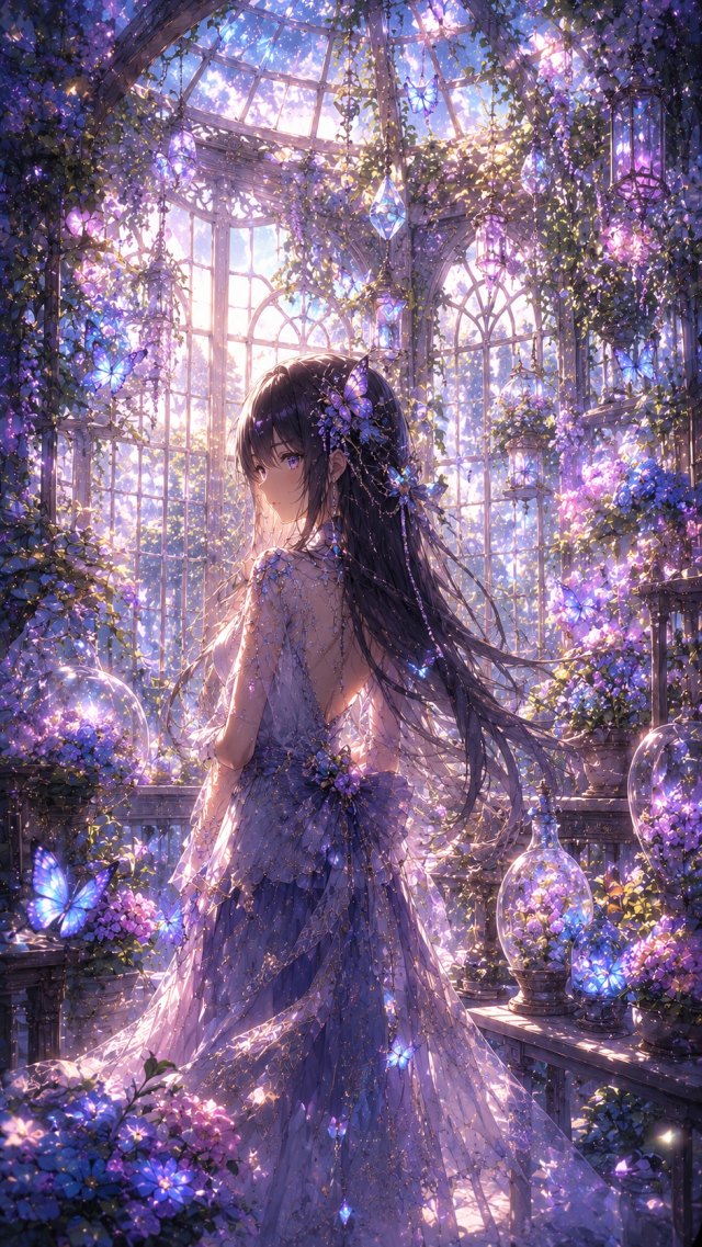 Girl in A Glass Flower Room
