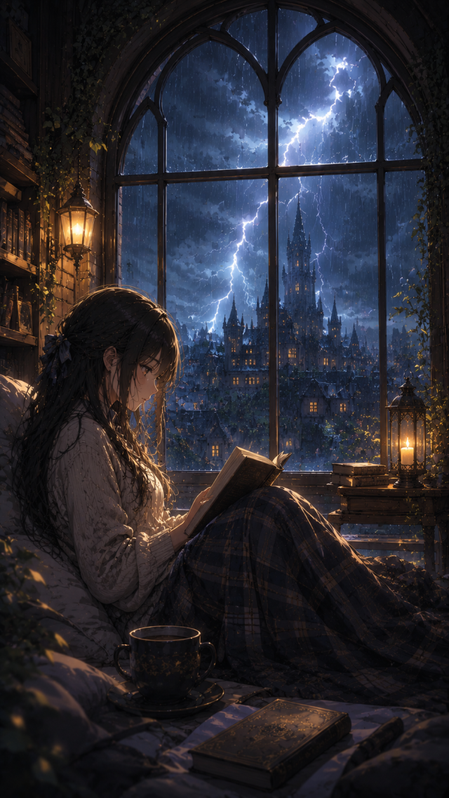 Girl Reading by A Stormy Window