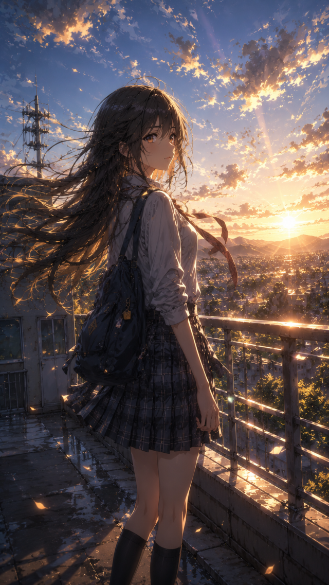 Schoolgirl on A Sunset Balcony