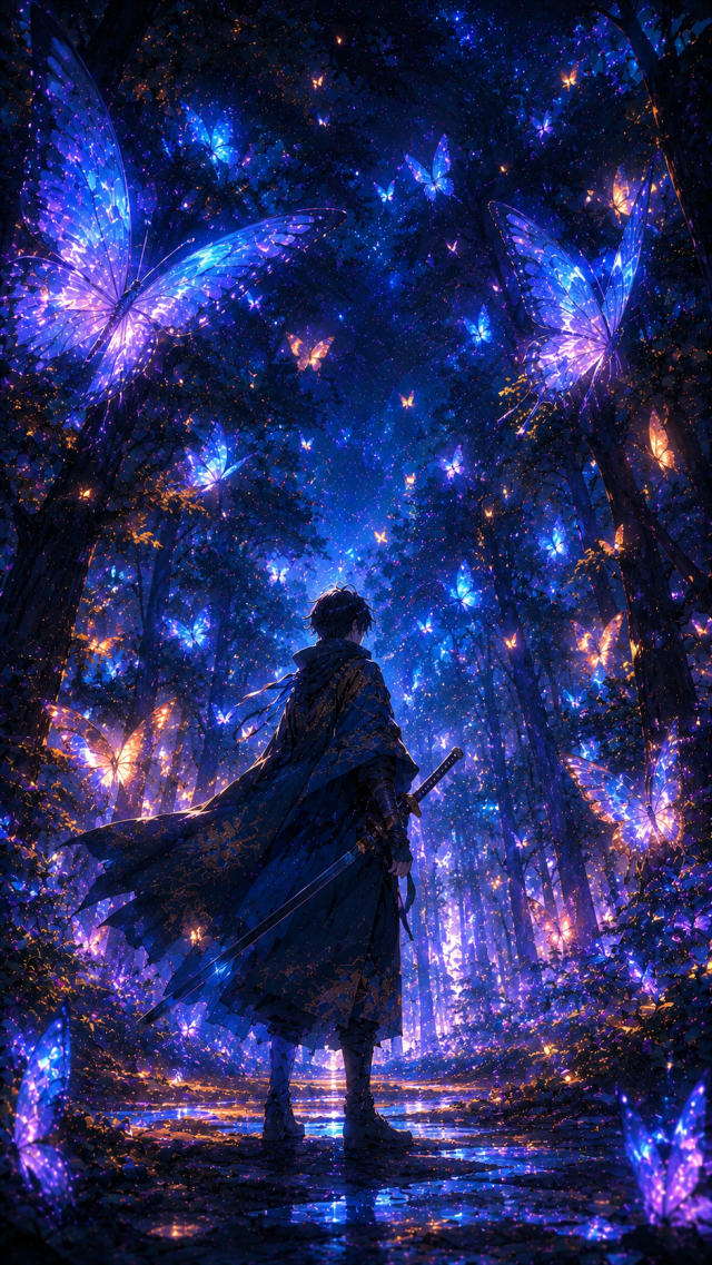 Anime Boy in Glowing Enchanted Forest