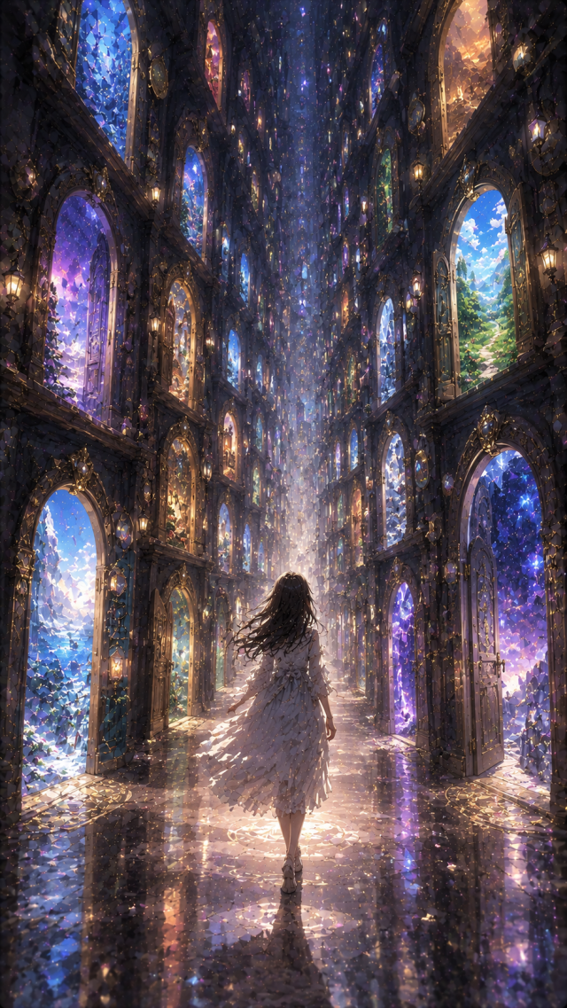 Girl in Cathedral-Like Cosmic Hall