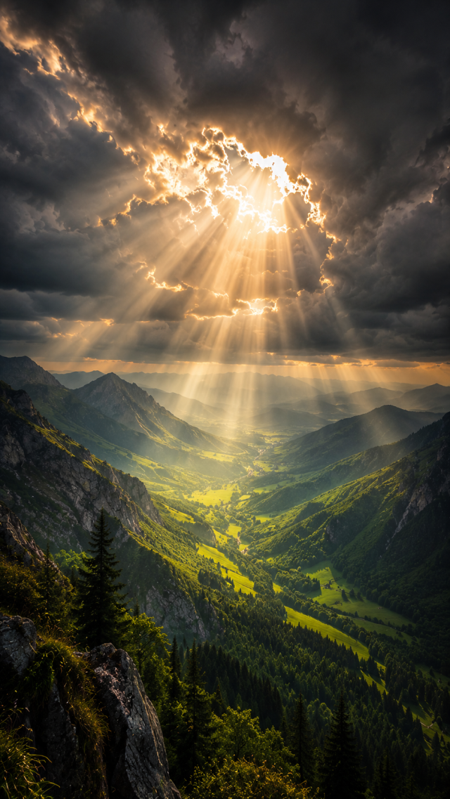 Sun Rays over Green Mountain Valley