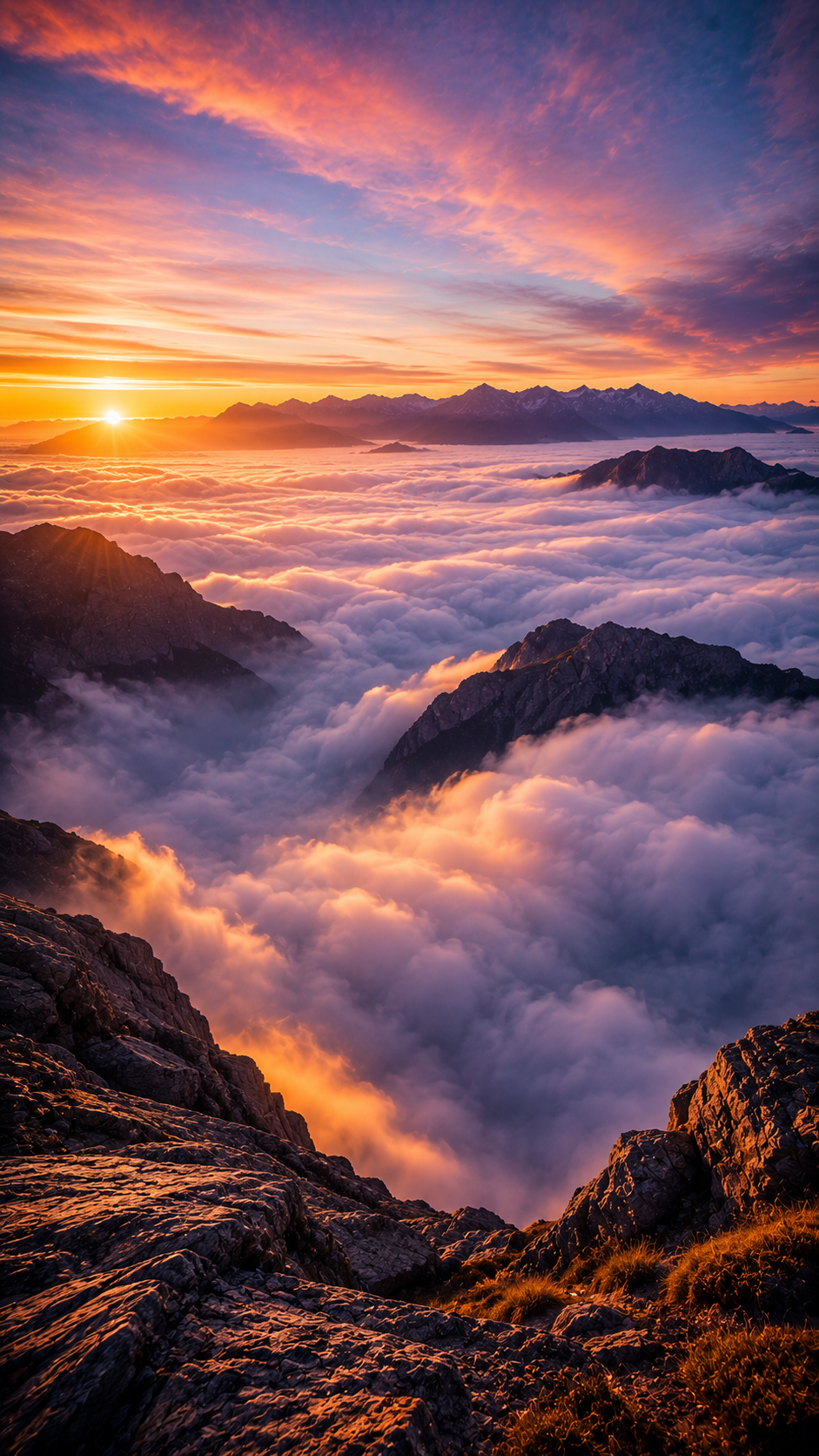 Sunset above Mountain Sea of Clouds
