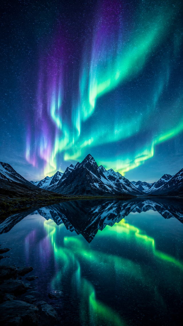 Aurora Reflected in Mountain Lake