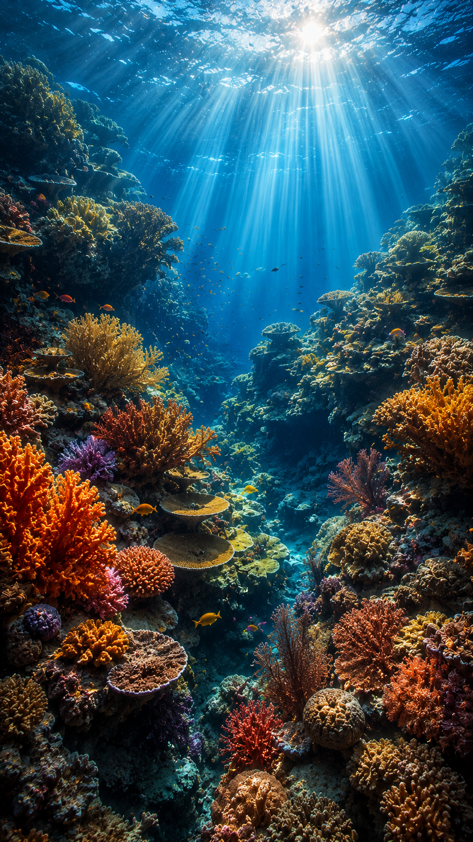 Sunlit Coral Reef Underwater