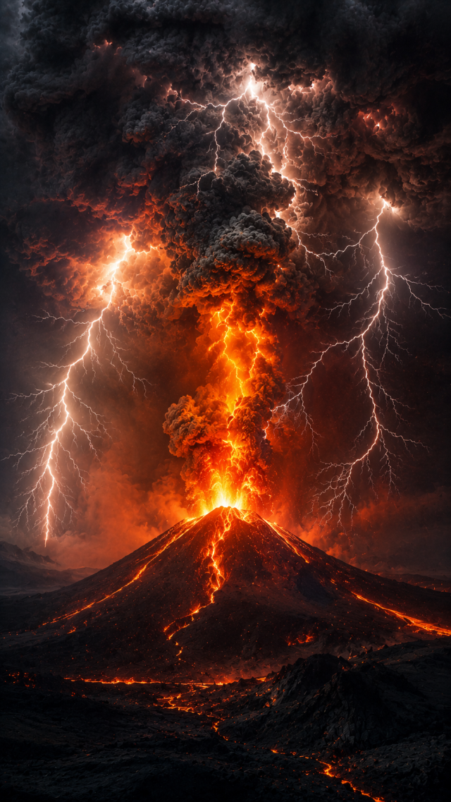 Erupting Volcano with Lightning