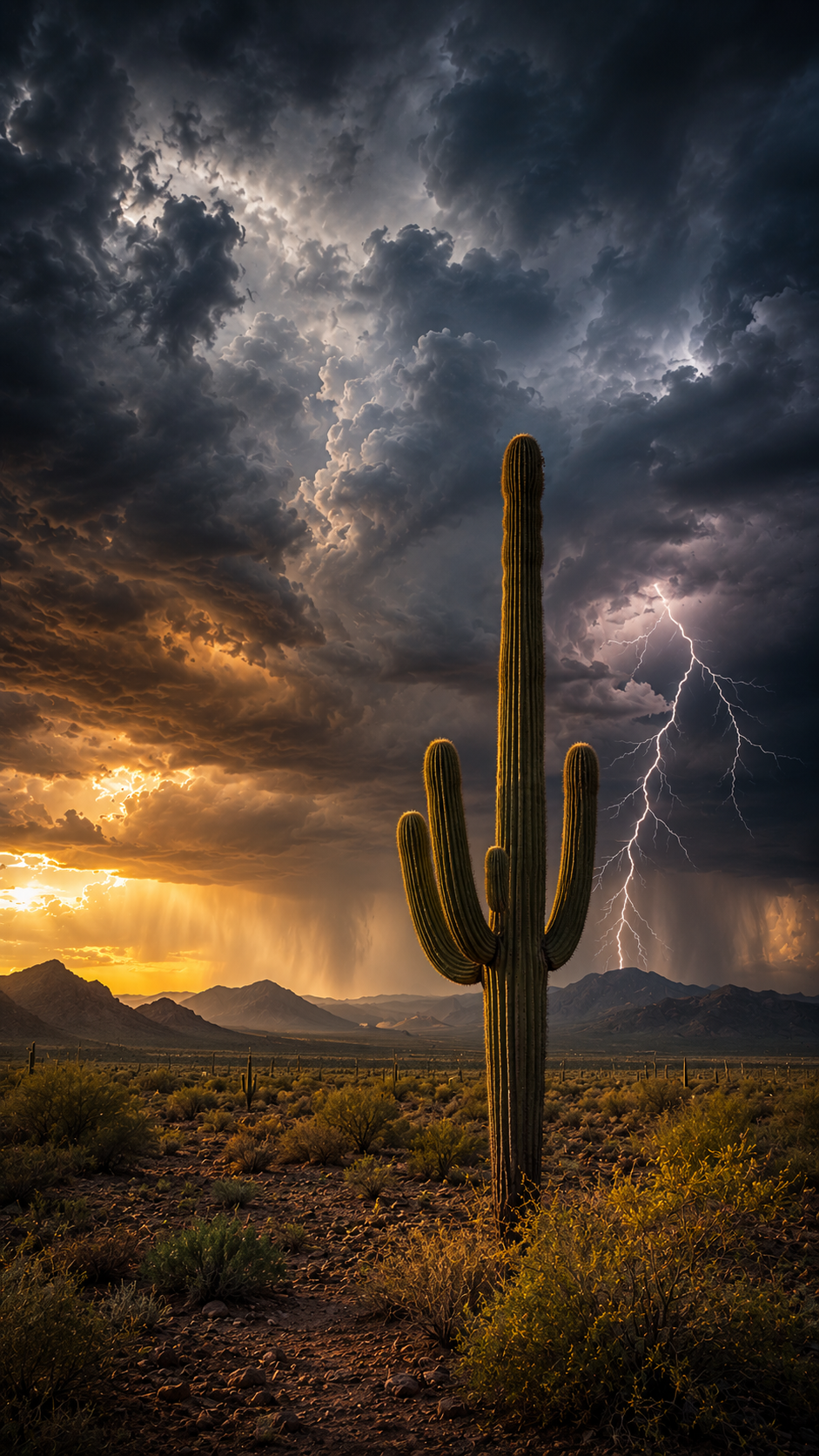 Desert Cactus under Storm Clouds