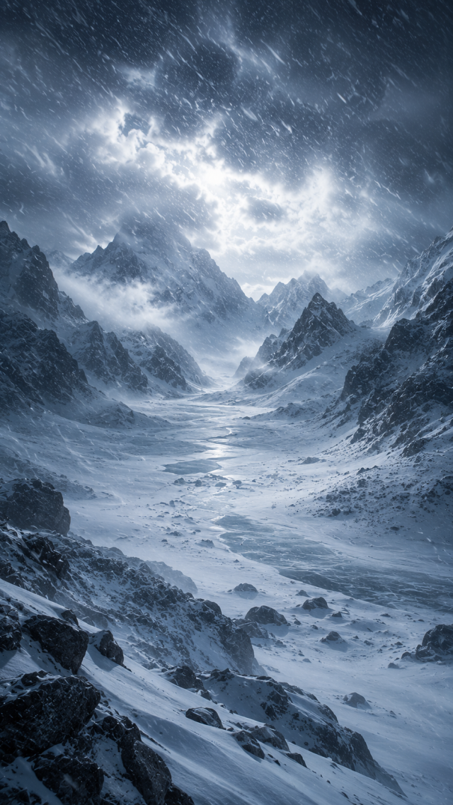 Snowstorm over Jagged Mountains
