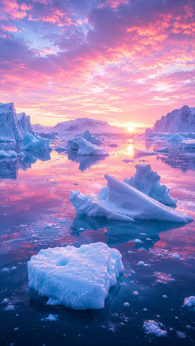 Pink Icebergs at Sunrise