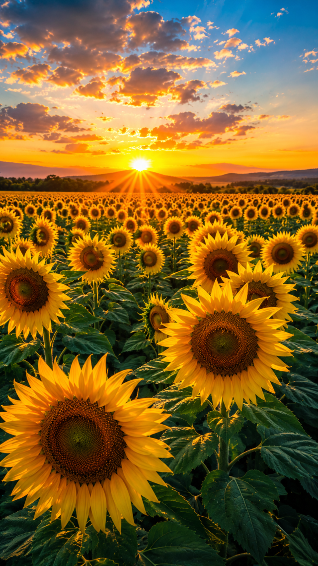 Sunflower Field under Golden Sky
