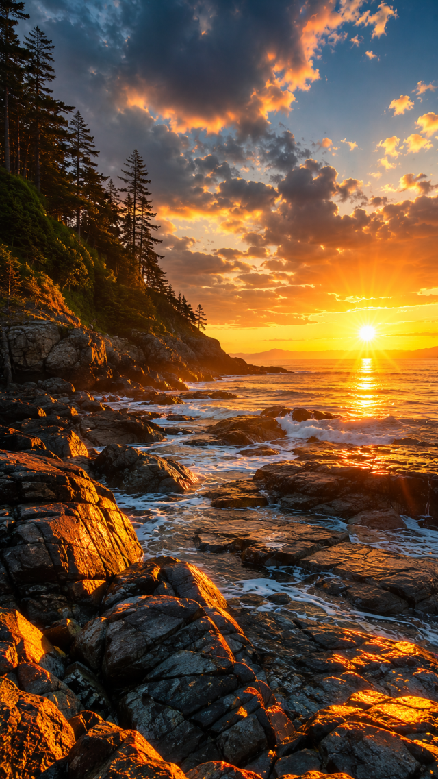 Rocky Ocean Coast at Sunset