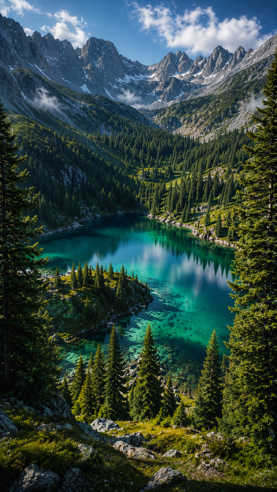 Alpine Lake Below Sharp Mountains