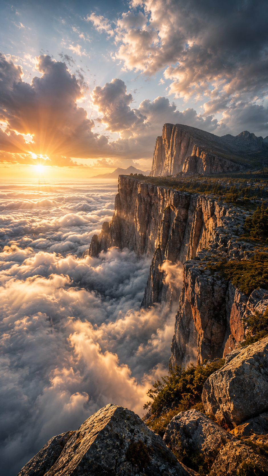 Cliff above Clouds at Sunrise